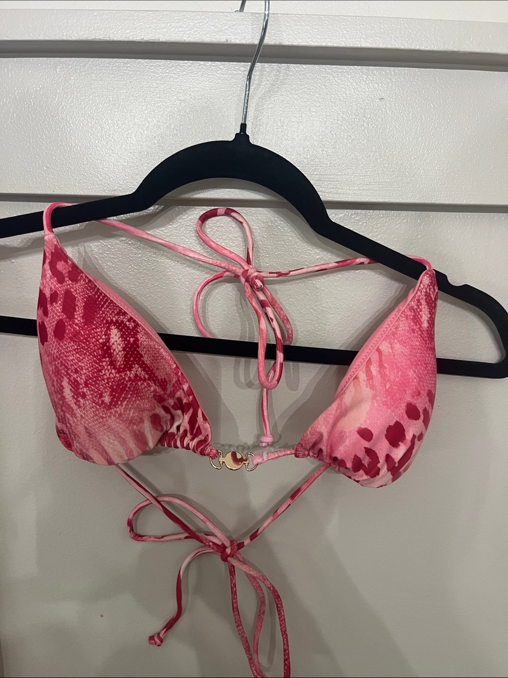 White Fox Boutique Pink Animal Print Triangle Bikini Top